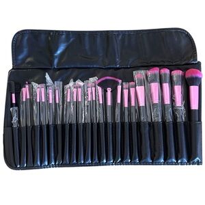 HUE 22 Piece Black & Hot Pink Makeup Brush Slot Set Travel Storage Carrying Case